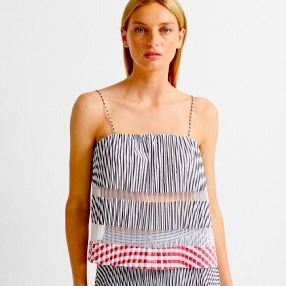Club Monaco Sunburst Chemise Pleated Striped Top M - Picture 1 of 8